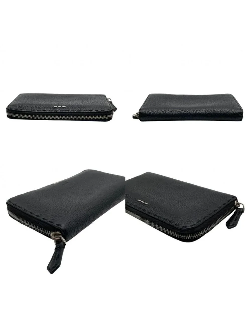 Fendi Wallet Selleria Zip Around Leather Marais the Black Silver Classic Simple